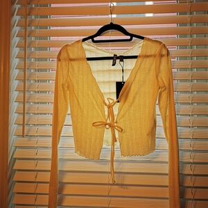 Off White Cream Ribbed Tie-Front Cardigan